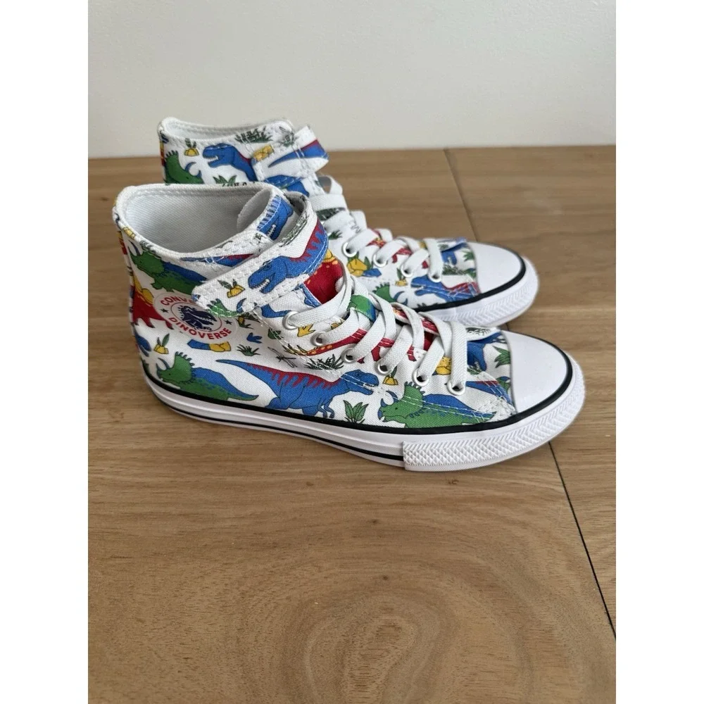 Converse Dinoverse Kids High Top Sneakers Dinosaur Print White Size 3 Youth New